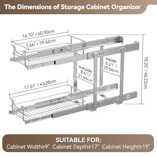 2 Tier Pull Out Cabinet Organizer 9" W X 17" D