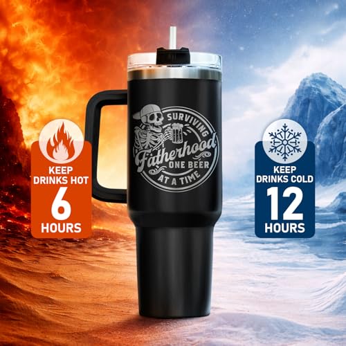Dad Skeleton Surviving Fatherhood 40 oz Tumbler with Handle