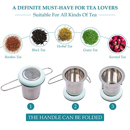 Tea Infuser Stainless Steel Tea Strainer Folding Handle Tea Filter Extra Fine Mesh Strainer Brewing Basket with Lid for Loose Leaf Tea