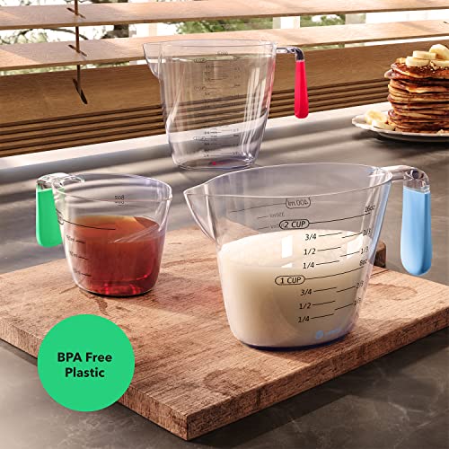 3 Piece Plastic Measuring Cups Set BPA Free Stackable Measuring Cups