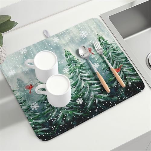 Winter Pines Tree Dish Drying Mats for Kitchen Counter