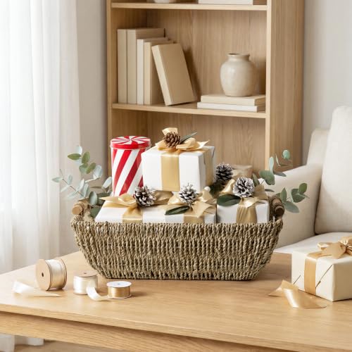 Hand Woven Jumbo Storage Baskets with Wooden Handles (2 Count)