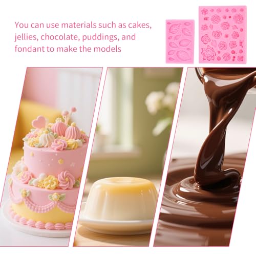 2 Pcs Rose Flowers and Leaves Chocolate Fondant Candy Silicone Molds for Cupcake Toppers