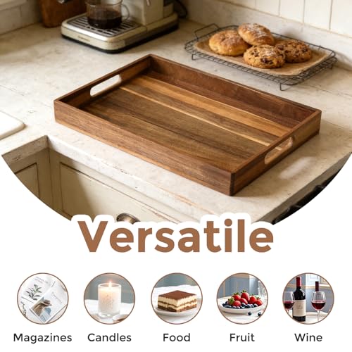 Acacia Wood Serving Tray with Handles
