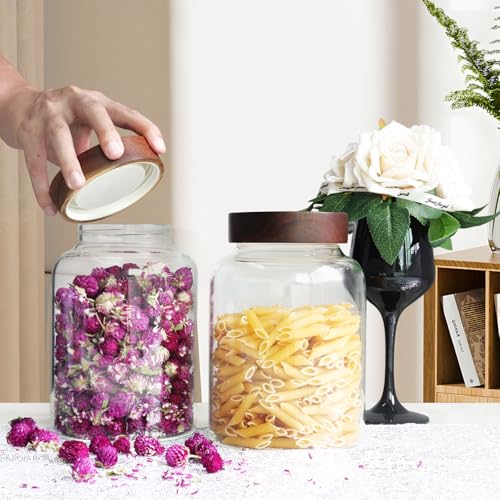 60 oz Glass Coffee Jars with Wooden Airtight Lid Spoon Clear Herb Ground Canister Round Food Storage Container for Sugar Pantry Flours Tea Coffee Bean Spice Cookies