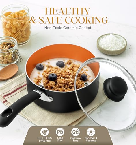 Ceramic Saucepan Set 1.5QT & 2QT & 3QT Nonstick Sauce Pans (3 Count)