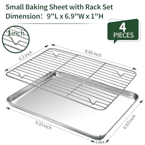 Small Baking Sheet with Cooling Rack Set [2 Baking Pans + 2 Wire Racks]