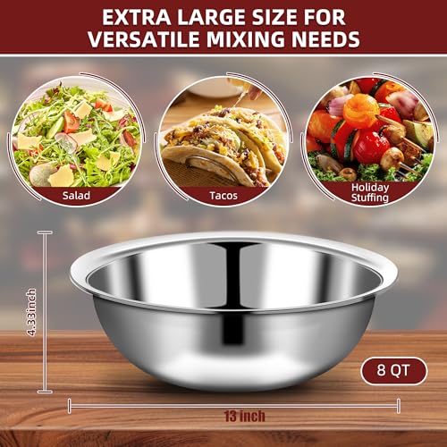 10 Pcs Stainless Steel Mixing Bowls Metal Mixing Bowls Extra Large Basin Salad Bowl with Deeper Edge (10 Count)