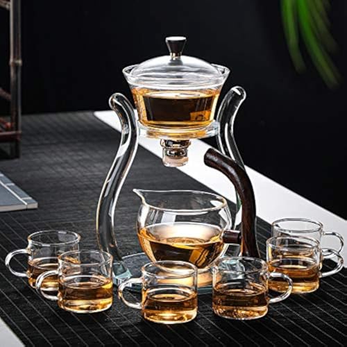 Lazy Kungfu Glass Tea Set Semi Automatic Drip Rotating with Infuser Glass Teapot Set