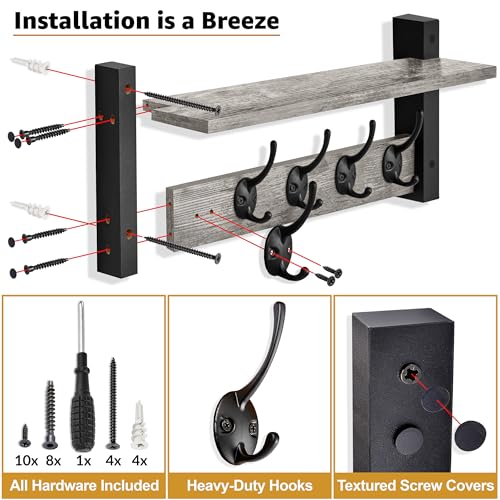 Coat Rack Wall Mount with Shelf