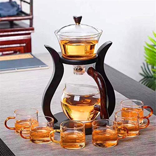 Lazy Kungfu Glass Tea Set Semi Automatic Drip Rotating with Infuser Glass Teapot Set