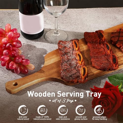 3 Pcs Acacia Wood Cutting Board with Handle