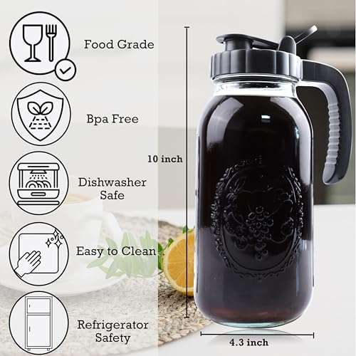 Cold Brew Coffee Maker Half Gallon 2 Set Glass Mason Jar Pitcher With Spout Lid Filter 2 Quart Wide Mouth Iced Tea Brewing Jug Heavy Duty Handle Airtight & Leak (2 Count)