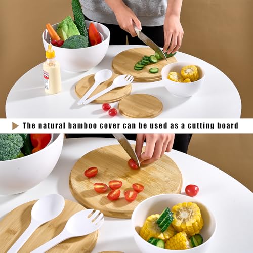 Large Salad Bowls with Bamboo Lids Set of 3