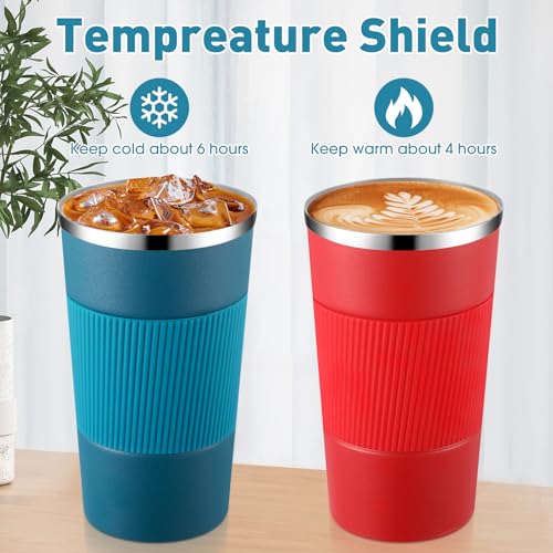 4 Pack 16 oz Bulk Travel Coffee Mug with Lid Reusable Vacuum Insulated Coffee Tumbler Double Wall Thermal Stainless Steel Camping Tea Cup for Christmas Winter Drinks Employee Gift (4 Count)