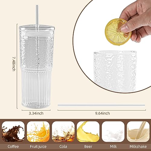 20 oz Glass Cups with Lids and Straws