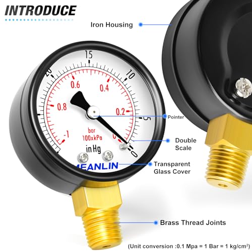30inHG~0Psi Dry Vacuum Pressure Gauge