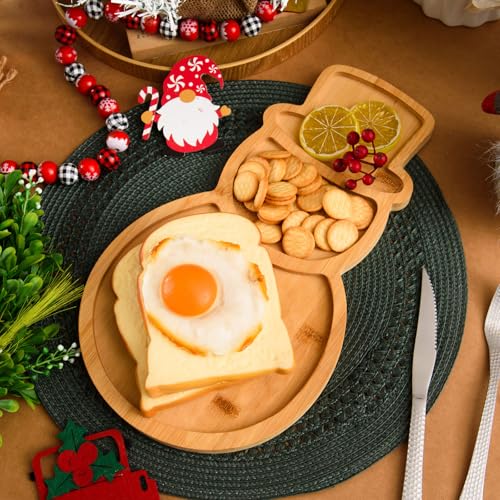 Snowman Wooden Serving Tray Christmas Bamboo Platter Winter Snowman Shape Charcuterie Board Decorative Wood Snack Dish Plate for Xmas Holiday Housewarming Present