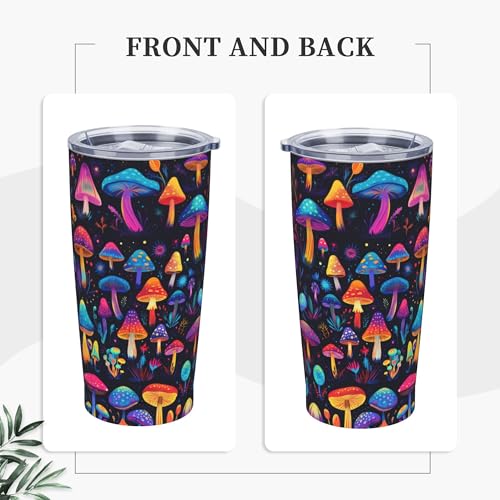 Mushroom Tumbler with Lid and Straw 20oz Coffee Tumblers Leakproof Stainless Steel Travel Mug Vacuum Insulated Cup for Iced and Hot (20 Count)