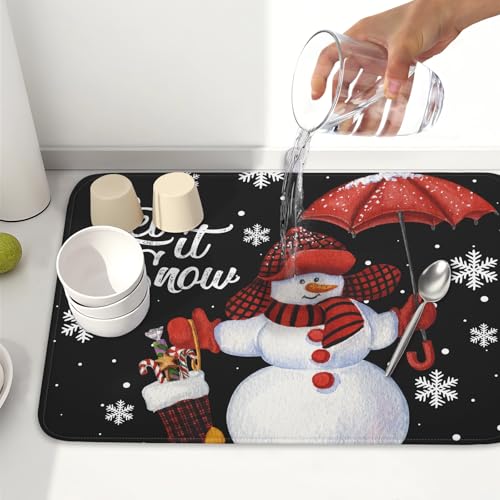 Black Snowman Dish Drying Mats for Kitchen Counter