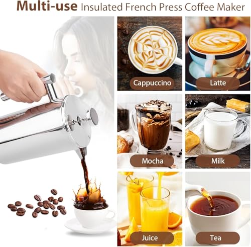 34oz French Press Coffee Maker Stainless Steel Insulated Coffee Press Stainless Steel French Press 1 Liter