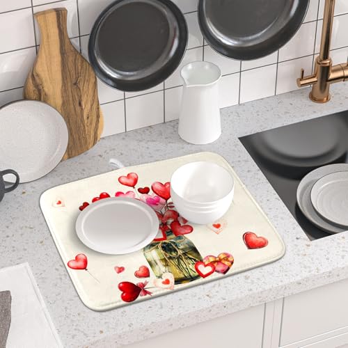 Valentine's Day Dish Drying Mat for Kitchen Counter