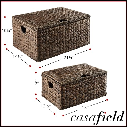 Set of 2 Water Hyacinth Rectangular Storage Baskets with Lids