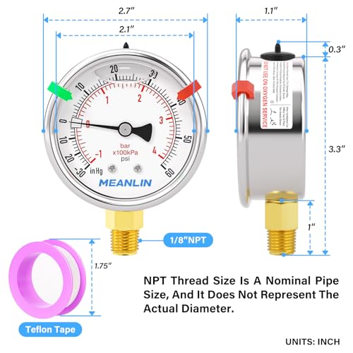 30inHG~60Psi Vacuum Pressure Gauge 1