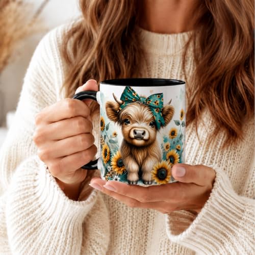 Sunflower Highland Cow Coffee Mug Gift