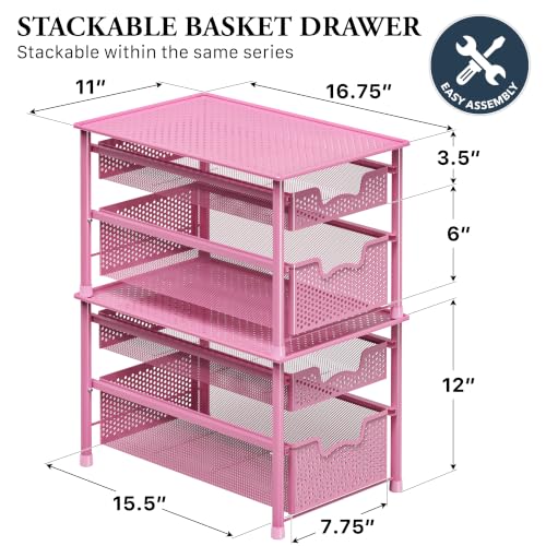 Stackable 2 Tier Sliding Basket Organizer Drawer