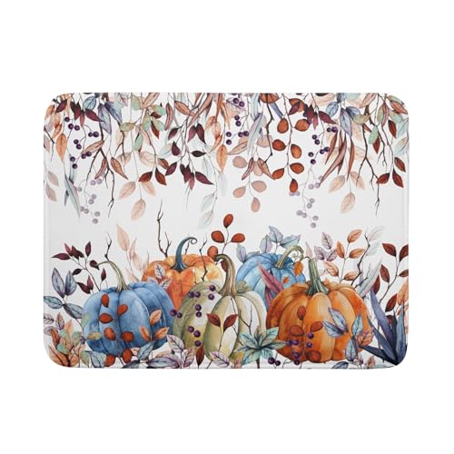 Orange and Blue Autumn Pumpkins Dish Drying Mat for Kitchen Counter