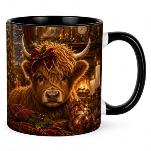 Christmas Highland Cow Bow Coffee Mug