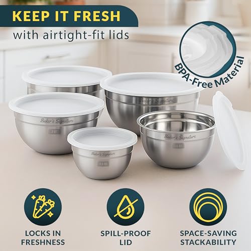 Stainless Steel Mixing Bowls with Lids Set of 5 (5 Count)