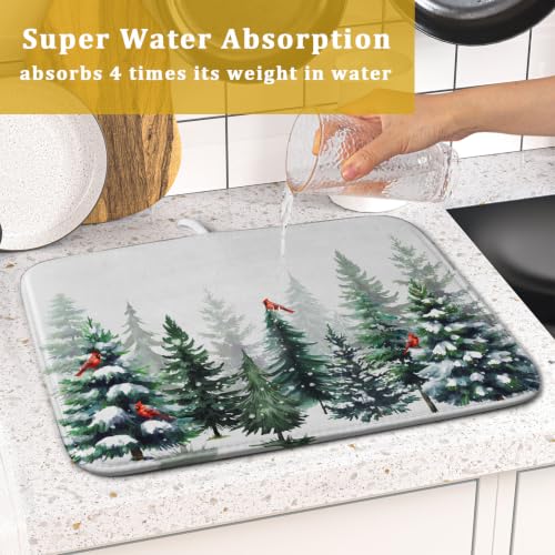 Green Pine Tree Forest Dish Drying Mat for Kitchen Counter