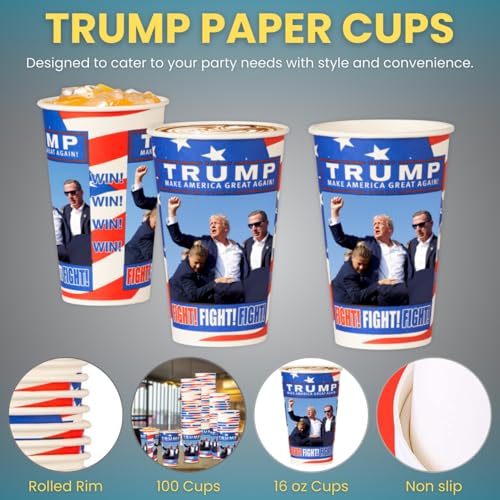 Trump Design Disposable Paper Coffee Cups (100 Count)