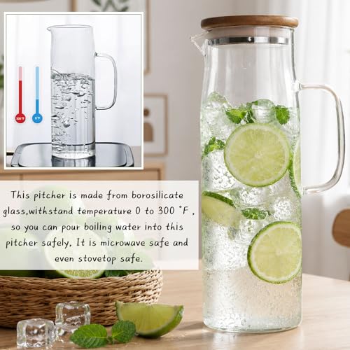 Glass Pitcher with Lid Glass Water Carafe with Handle