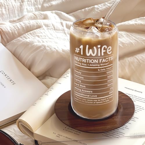 Wife 16 Oz Can Glass Tumbler with Bamboo Lid and Straw