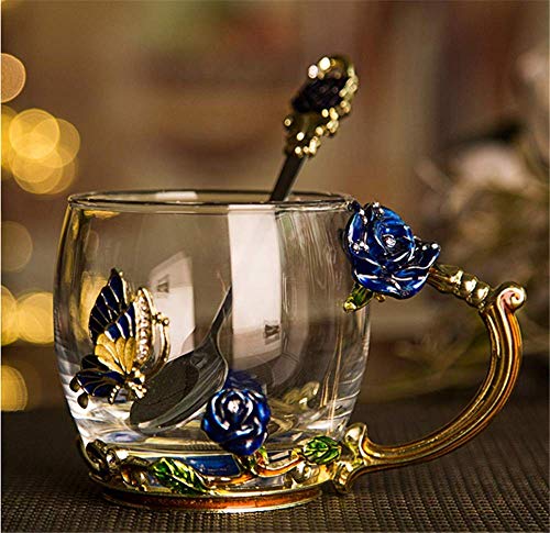 butterfly flower Glass Mug Tea Cup with Spoon Gifts For Women