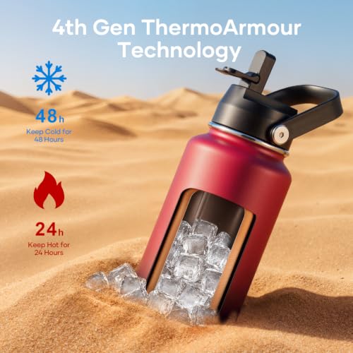 40 oz Insulated Water Bottle with Paracord Handle & Straw Spout Lids