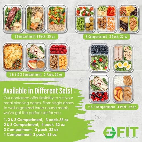 Glass Meal Prep Containers 2 and 3 Compartments (4 Count)