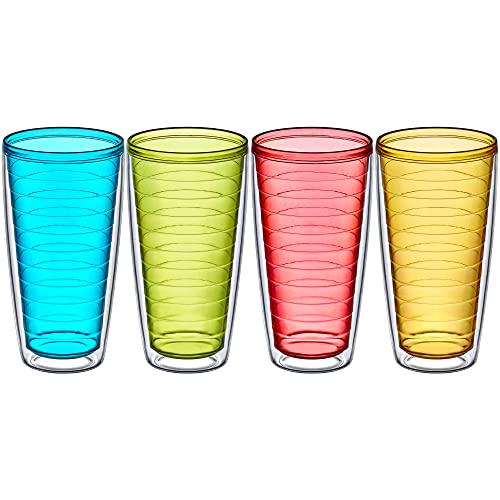Alaska - 24-Ounce Insulated Tumblers (Set of 4), Double-Wall Drinking Glasses, Mixed-Color Reusable Cups, BPA-Free, Shatter-Proof, Dishwasher-Safe (4 Count)