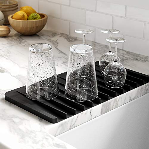Self Draining Silicone Dish Drying Mat or Trivet for Kitchen Counter in Black