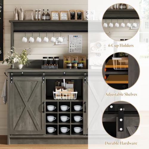 47" Farmhouse Coffee Bar Cabinet with Storage Hutch