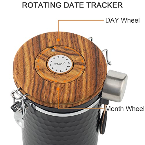 Coffee Canisters Airtight Coffee Bean Storage Container Kitchen Stainless Steel Food Storage Container with Scoop Date Tracker & CO2 Valve 61Fl Oz (60.8652 Fl Oz)