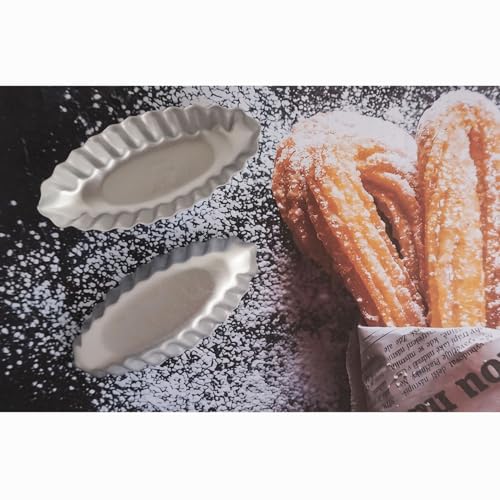 Tiny Aluminum Boat Tart Pan Fluted Oval Baking Mold (10 Count)