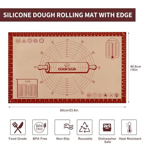 Silicone Pastry Mat Extra Large with Measurements 26''x16'' for Reusable