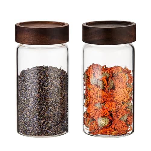 18 OZ Glass Coffee Jars with Top Screw Lid Ground Sugar Spice Herb Container Clear Glass Jar Round Food Storage Canister for Pantry Tea Coffee Bean Spice Cookies Salts
