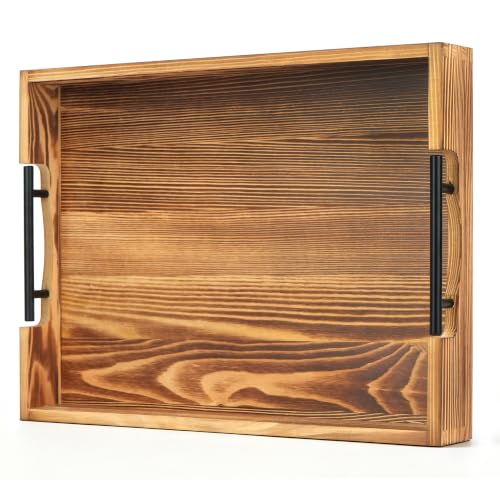 Wood Serving Tray with Metal Handles