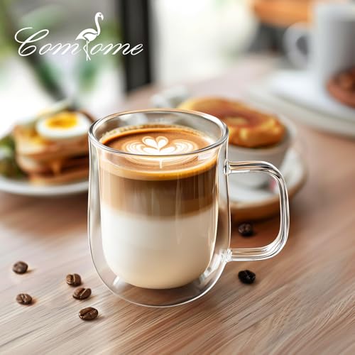 Double Walled Glass Coffee Mugs 12 oz (4 Count)