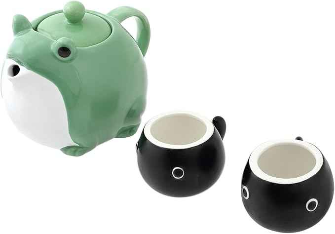 Frog Teapot & Cup Set, Japanese Tea Service with Filter & Gift Box (30 oz Teapot, 2 5 oz Cups)